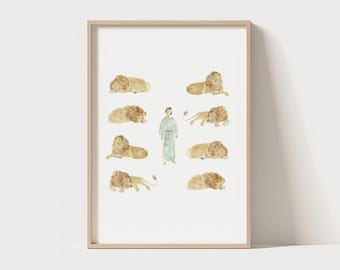 Daniel in der Höhle des Löwen Druck: Christliche Aquarell Bibel Geschichte Kunst