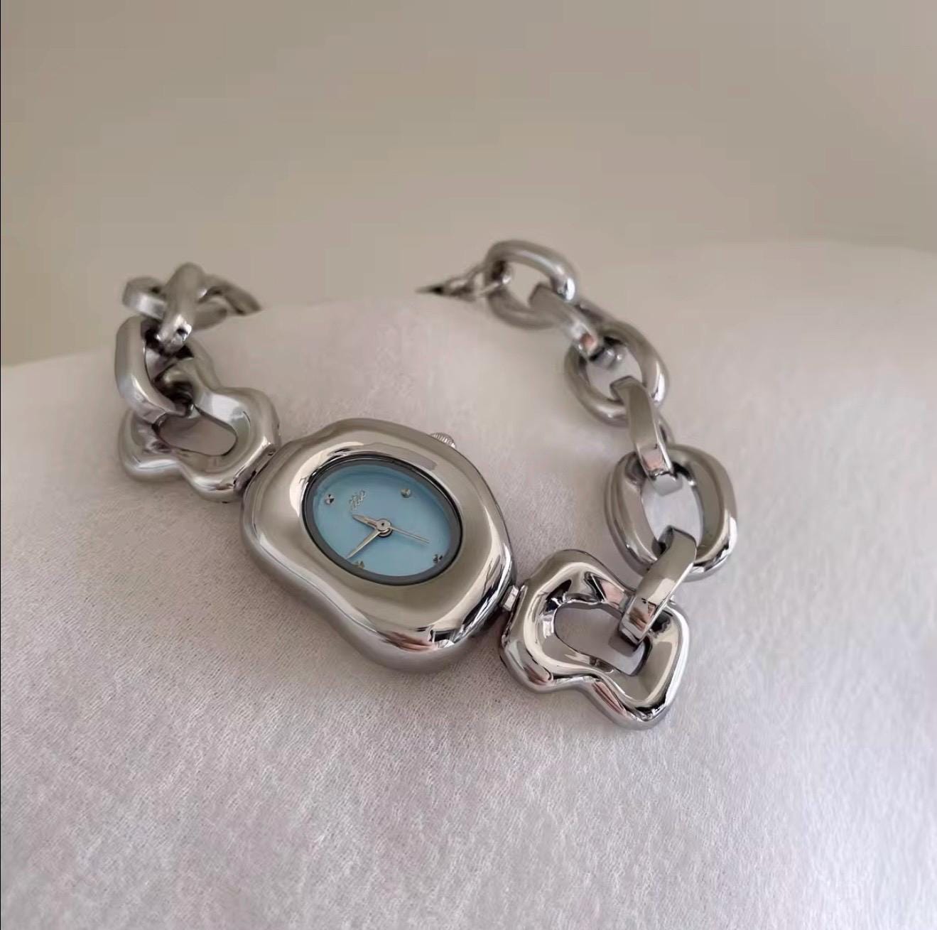 Chunky Silver Chain Bracelet Watch Chunky Silver & Gold Two Tone Watch Link Bracelet | Caitlyn  main image 3