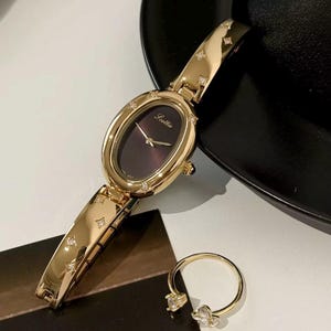 Luxury Oval Dial Women’s Watch – Elegant Gold & Silver Bracelet Timepiece | Vintage-Inspired Jewelry Watch | Gift for Her