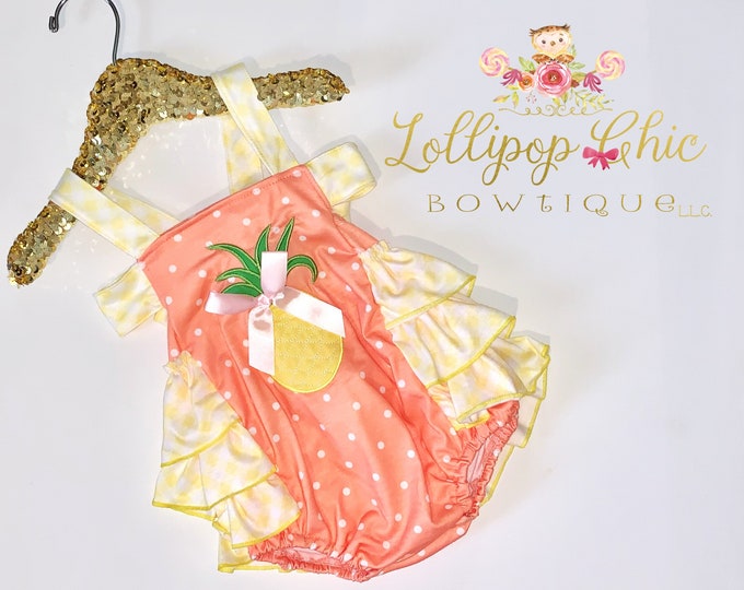 Featured listing image: Pineapple ruffle summer romper ruffle bottom baby girl boutique romper
