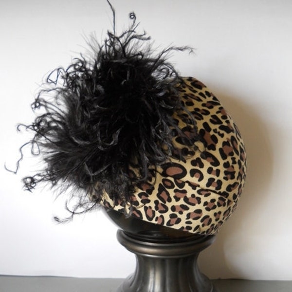 Cotton Cheetah Hat W/ Black Ostrich Feather