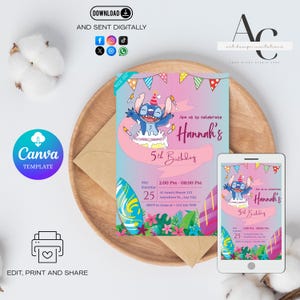 faire-part d'anniversaire | Modèle de dessin animé mignon pour fête d'enfants | Evite de toile modifiable | Téléchargement instantané