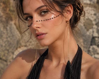 Black Crystal Face Chain, High Fashion Face Jewelry, Minimalist Festival Accessory, Avant Garde Bridal Jewelry