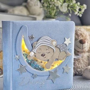 Süße Träume Baby Erinnerungsalbum – Mond Bär Design |Memory Bär Muster |Aby Erinnerungsbuch| Zeitung Baby Anzeige |