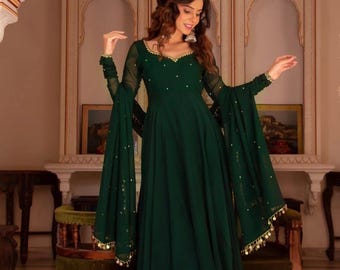Green Anarkali Suit for Brides & Bridesmaids | Mehendi Sangeet Wedding Party Wear | Elegant Indian Outfit for Wom