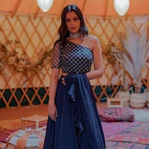green emerald velvet dress Bachelorette Partywear Purple Indo-Western Lehenga Gown main image 0