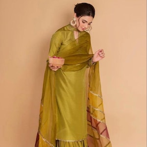 Designer Olive Green Sharara Suit for Women | Festive Indian Outfit with Dupatta | Partywear Salwar Kameez | Eid Diwali Wedding Guest Dress