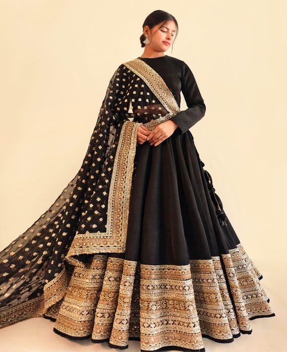 Elegant Black Golden Lehenga Choli Indian Wedding Guest Outfit Party Wear Lehenga Custom Size Ethnic Handmade India Plus Size Eid Outfit