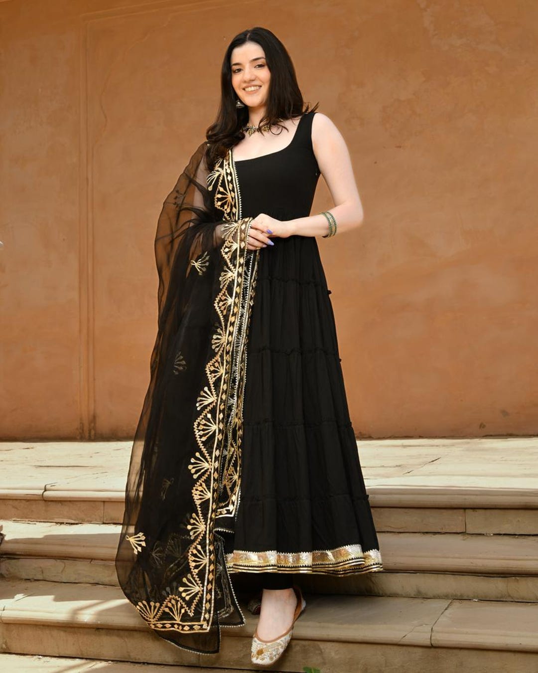 blue dress for baby girl Regal Black Shiny Anarkali main image 0