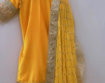 Senapsgul Velevet Plazzo Kurti kostym Haldi broderad Kurta set | Indisk bröllopsoutfit | Mehendi Haldi klänning | Indisk outfit i plusstorlek