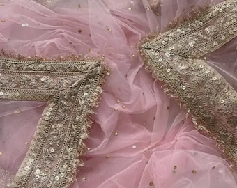 Rosa nätdupatta med kraftiga paljetter, indisk etnisk klädsel | Pakistansk brudslöja, brudchunni-halsduk för lehenga sari nikaah-ceremoni