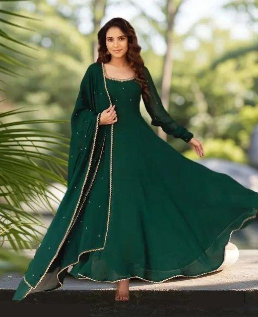 slim fit dress slacks Pretty Sea Green Art Silk Zari Embroidered Festive Anarkali Gown main image 1