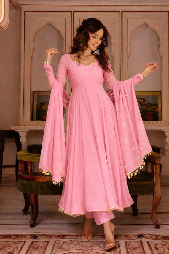 Baby Pink Anarkali Suit with Dupatta, Indian Party Wear Dress, Wedding Guest Outfit, Festive Ethnic Gown for Women