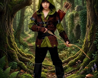 Disfraz de arquero del bosque para niños, atuendo de guardabosques, cosplay de aventurero medieval, disfraz de fantasía para Halloween, disfraz de explorador de la naturaleza