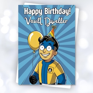 Carte d'anniversaire Fallout imprimable - Joyeux anniversaire Vault Dweller - Carte de joueur en téléchargement numérique - Carte de jeu Funny Vault Tec
