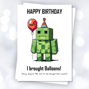 Carte d'anniversaire drôle Minecraft Creeper | Anniversaire gamer imprimable | blague sur les ballons de la TNT | Téléchargement instantané