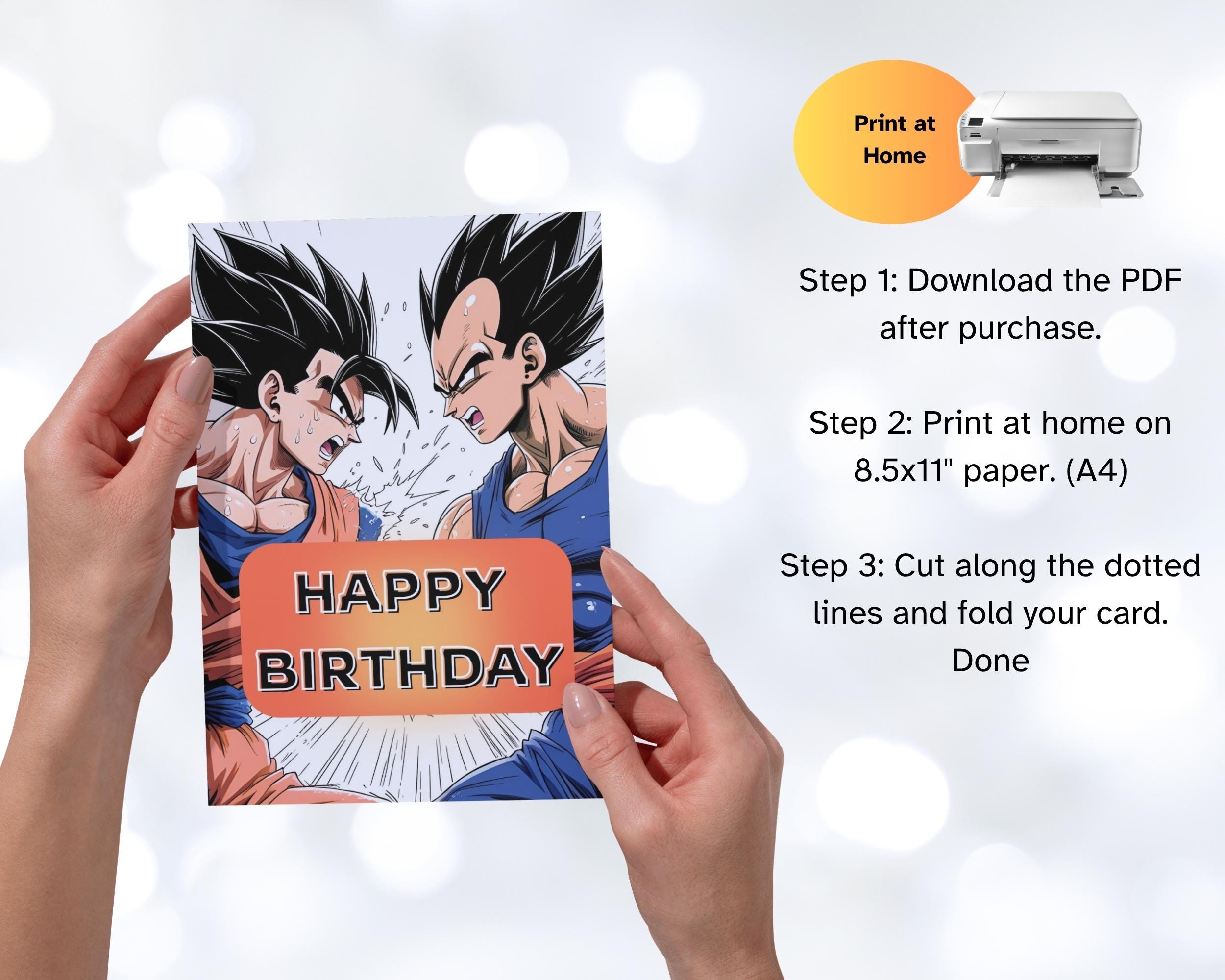 悟空対ベジータの誕生日カード。印刷可能なPDF – ドラゴンボール
