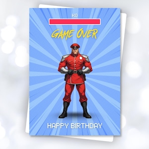 Cartão de aniversário engraçado para jogador – Cartão de fim de jogo M. Bison para impressão – Download instantâneo – Presente de Street Fighter para ele – Cartão digital