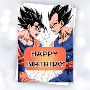 Tarjeta de cumpleaños de Goku Vegeta imprimible en PDF – Celebración de los Saiyans de Dragon Ball Z