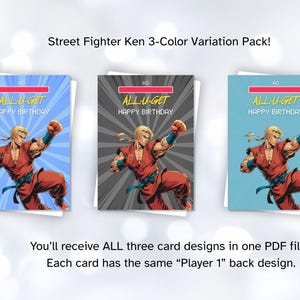Cartão de Aniversário para Imprimir – PDF para Imprimir | Cartão de Aniversário Gamer | Download Instantâneo | Cartão Engraçado de Videogame Retrô. Street Fighter