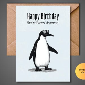 Tarjeta de cumpleaños de pingüino imprimible / Eres increíble / Tarjeta divertida de pingüino / Descarga instantánea / Felicitación de cumpleaños plegable de 5x7