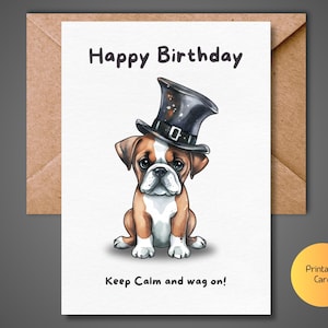 Cartão de aniversário engraçado para cachorro para imprimir | Mantenha a calma e abane o rabo | Cartão de aniversário para filhote | Download instantâneo | Presente para quem ama cachorros | Dobrável 5x7