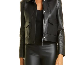 Women's Black Leather Jacket | Genuine Leather Zip Jacket | Classic Biker Style | Premium Handmade Leather Coat