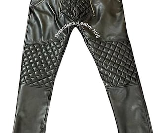 Quilted Black Leather Biker Pants: Slim Fit Moto Style
