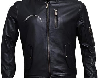 Herren Bomberjacke aus schwarzem Leder: Slim Fit Moto Biker-Mantel