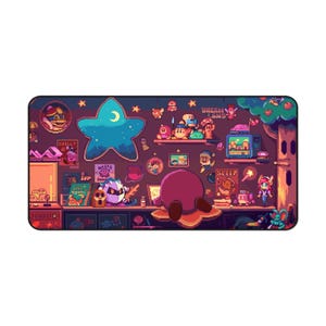 Cozy Kirby Retro Nightroom Pixel Art Desk Mat | Gaming Mousepad | Cute Retro Character Decor image 7