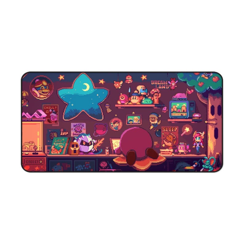 Cozy Kirby Retro Nightroom Pixel Art Desk Mat | Gaming Mousepad | Cute Retro Character Decor image 7