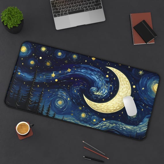 Starry Night Desk Mat Artistic Mouse Pad, Home Office Decor, Cosmic Desk Accessories, Gift for Artists, Gamers & Creators