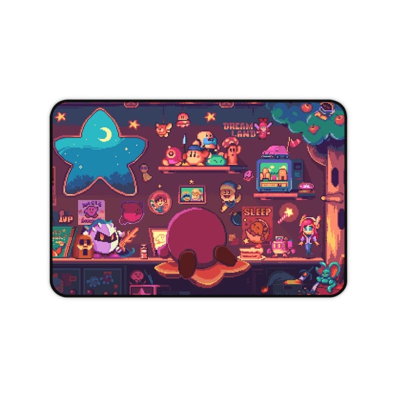 Cozy Kirby Retro Nightroom Pixel Art Desk Mat | Gaming Mousepad | Cute Retro Character Decor image 5