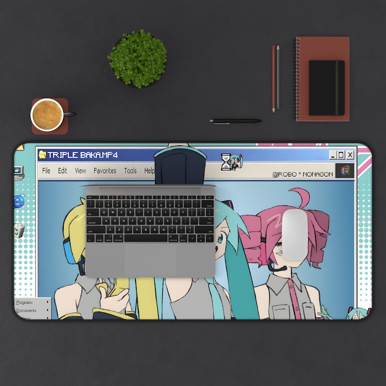 Tapete de escritorio Triple Baka / Decoración de anime Miku, Teto y Neru / Tapete de escritorio gamer / Lindo regalo de oficina / Espacio de trabajo en casa imagen 4
