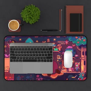Cozy Kirby Retro Nightroom Pixel Art Desk Mat | Gaming Mousepad | Cute Retro Character Decor image 3
