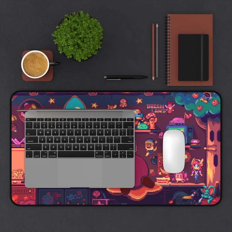 Cozy Kirby Retro Nightroom Pixel Art Desk Mat | Gaming Mousepad | Cute Retro Character Decor image 3