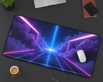 Vibrant Neon Vaporwave Desk Mat | Gaming Mouse Pad | Cyberpunk Office Decor | Gamer Gift | Aesthetic Desk Setup