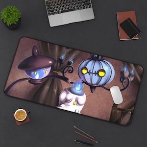 Whimsical Litwick Evolution Desk Mat with Ghostly Lanterns | Gamer Accessory | Office Decor | Halloween Gift | Cute Desk Accessories