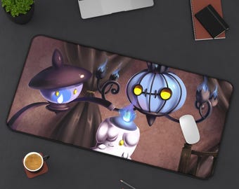 Whimsical Litwick Evolution Desk Mat with Ghostly Lanterns | Gamer Accessory | Office Decor | Halloween Gift | Cute Desk Accessories