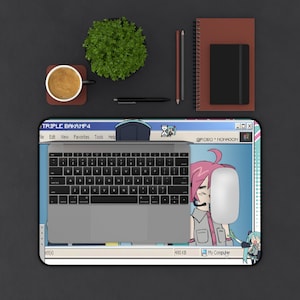 Tapete de escritorio Triple Baka / Decoración de anime Miku, Teto y Neru / Tapete de escritorio gamer / Lindo regalo de oficina / Espacio de trabajo en casa imagen 2