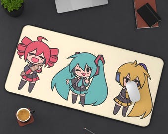 Leuke driedubbele baka-bureaumat | Miku Teto Neru-muismat | Leuk anime-decor | Cadeau gamerbureau | Kawaii-werkruimte