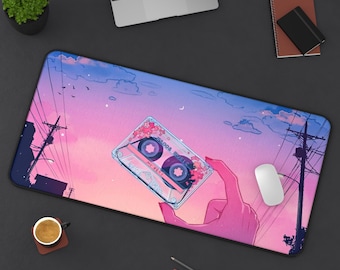 Retro Aesthetic Desk Mat | Vintage Cassette Tape | Music Lover Gift | Study Decor | 80s Desk Accessories