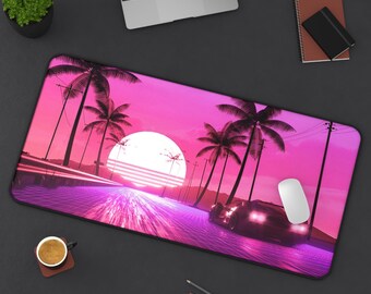Retro Sunset Desk Mat | Vaporwave Gaming Pad | Aesthetic Office Decor | Pastel Gamer Gift | Desk Accessories