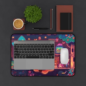 Cozy Kirby Retro Nightroom Pixel Art Desk Mat | Gaming Mousepad | Cute Retro Character Decor image 2