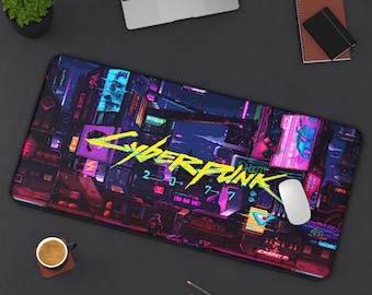 Colorful Cyberpunk 2077 Desk Mat | Gaming Mouse Pad | Gamer Gift | Futuristic Office Decor | Neon Desk Setup