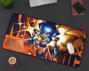 Vibrant Metal Sonic Gamer Desk Mat | Gaming Mouse Pad | Office Decor | WFH Gift | Video Game Desk Setup