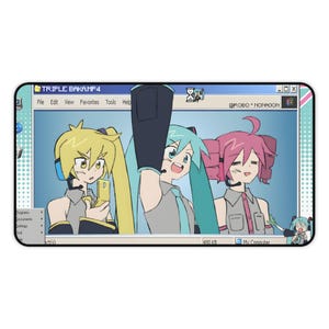 Tapete de escritorio Triple Baka / Decoración de anime Miku, Teto y Neru / Tapete de escritorio gamer / Lindo regalo de oficina / Espacio de trabajo en casa imagen 6