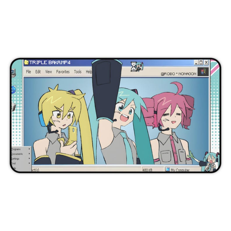 Tapete de escritorio Triple Baka / Decoración de anime Miku, Teto y Neru / Tapete de escritorio gamer / Lindo regalo de oficina / Espacio de trabajo en casa imagen 6