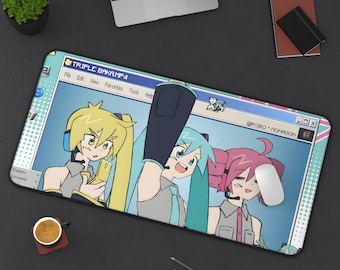 Triple Baka Desk Mat | Miku, Teto, Neru Anime Decor | Gamer Desk Pad | Cute Office Gift | Home Workspace