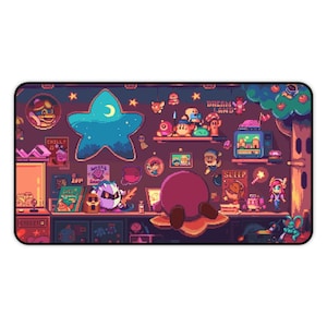 Cozy Kirby Retro Nightroom Pixel Art Desk Mat | Gaming Mousepad | Cute Retro Character Decor image 6